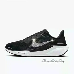 Bling Nike Pegasus 41 Womens Black Sneakers Shoes Customized with Crystals